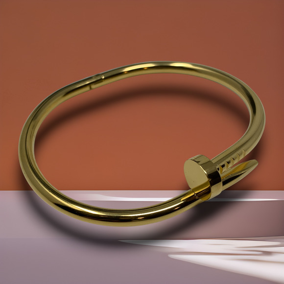 New Modernist Gold Tone Nailhead Hinged Cuff Bracelet Minimalist Artistic - Picture 1 of 6